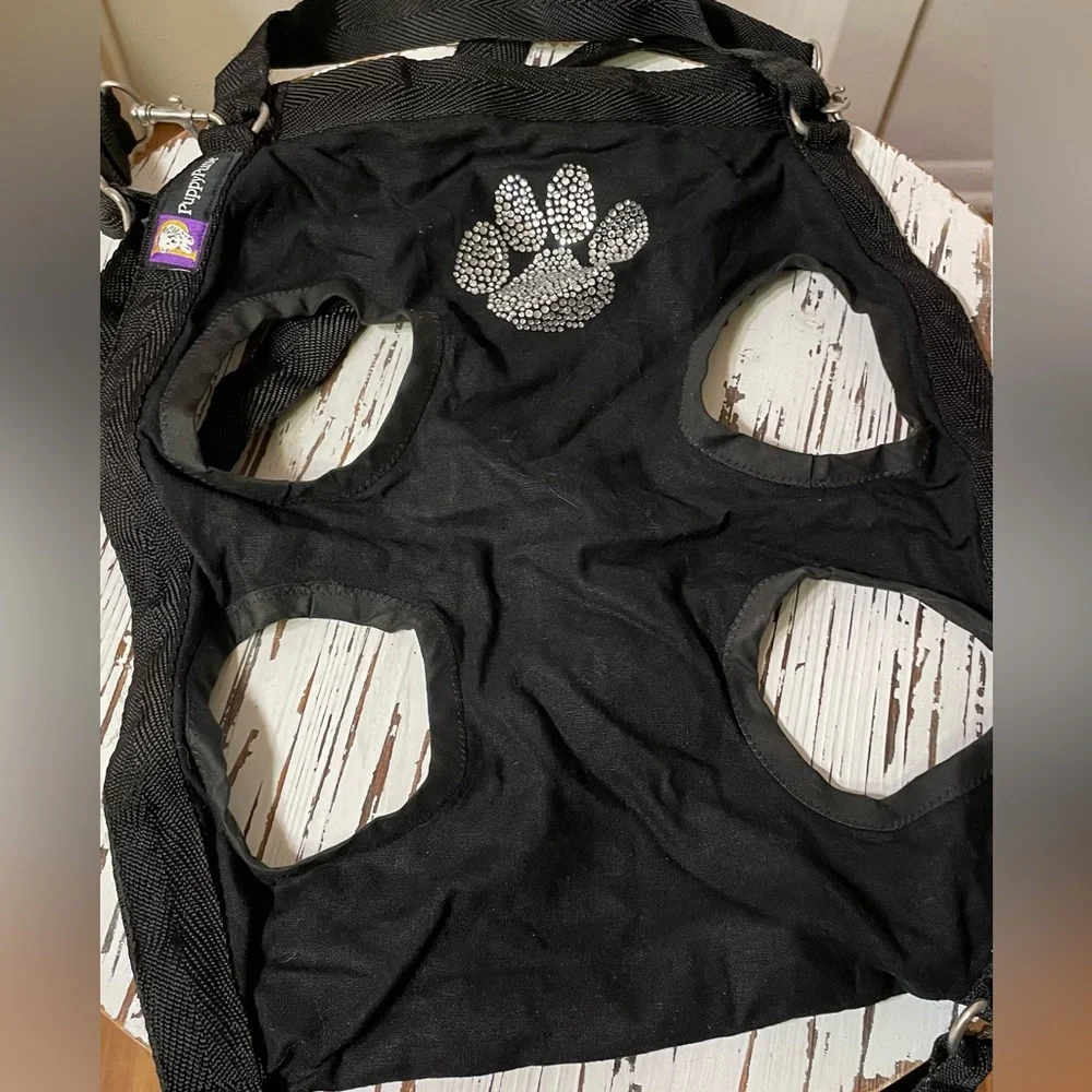 Black Paw Print Puppy Purse and Harness Large